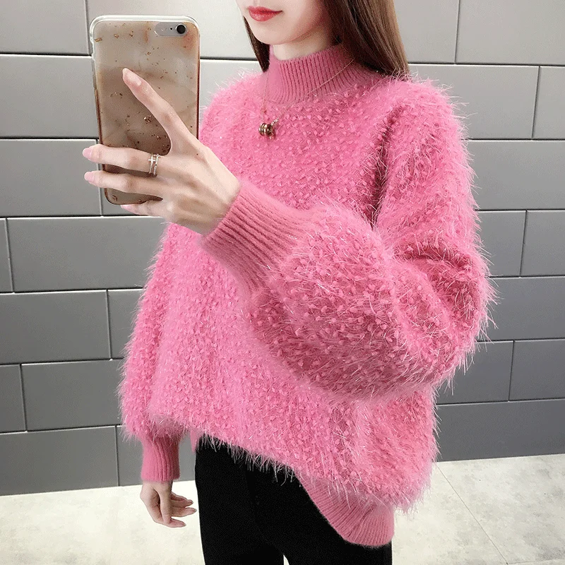 

Fashion New Women's Imitation Mink Cashmere Sweater Autumn and Winter Ladies Thickened Warm Sweater Female Knitted Base Shirt
