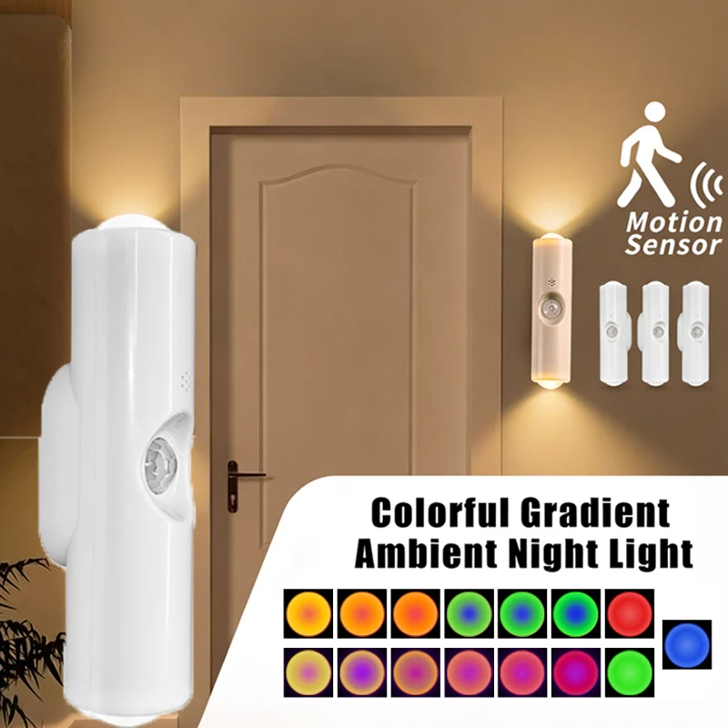 Smart RGB Night Light Motion Sensor Magnetic Double-Head Wall Light Rechargeable Wireless Spotlight for Bedroom Hallway Bathroom image 2