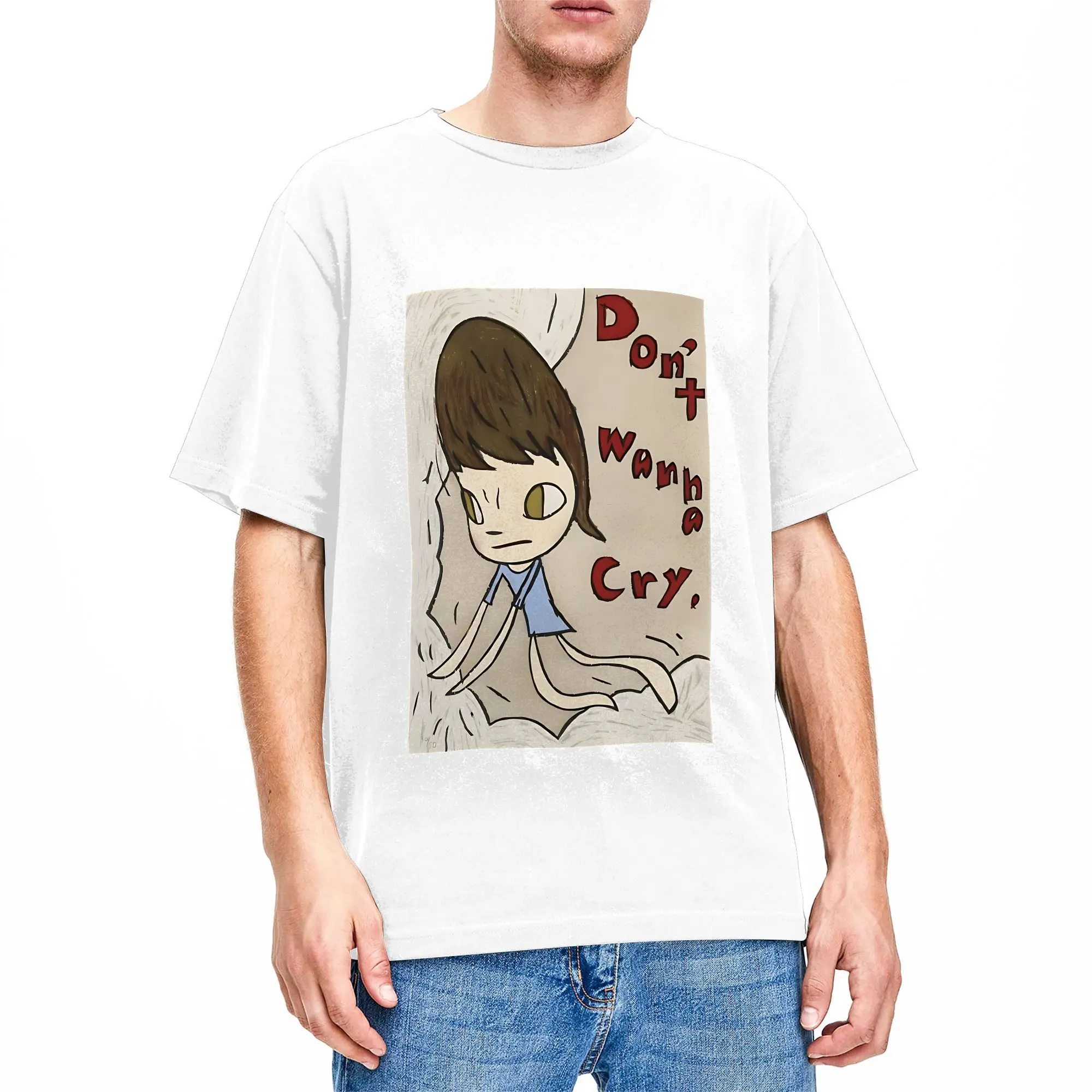 Yoshimoto Nara T-Shirt Man Happy Draw  Aesthetic T-Shirts Beach O-Neck Leisure Tees Casual Oversized Clothing