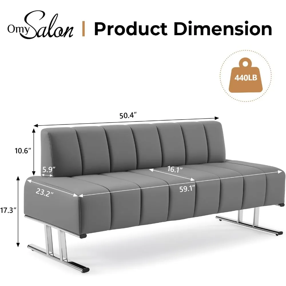 59'' Gray Faux Leather Waiting Room Bench Seating for Office Lobby Clinic Hospital