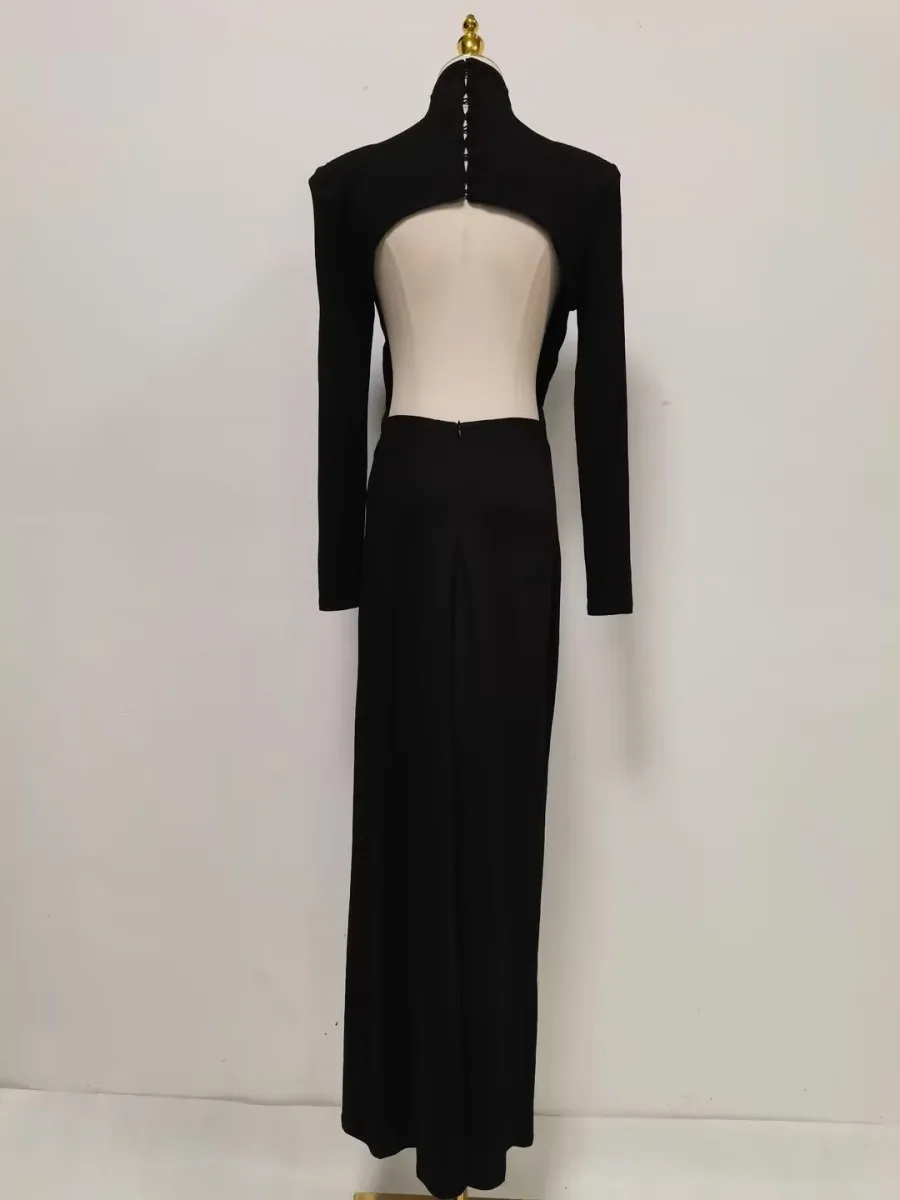 TWOTWINSTYLE Black Turtleneck Backless Maxi Dresses Female Long Sleeve Slimming Minimalist High End Style for Luxury Cocktails