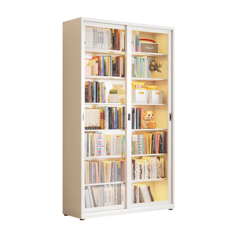 

Household wrought iron bookshelf sliding door dust glass