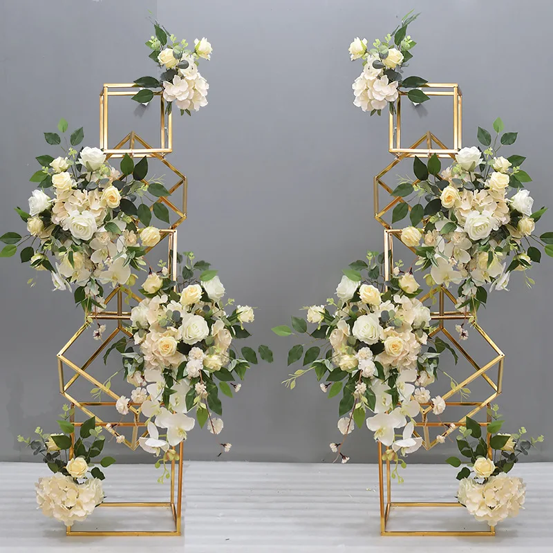 Wedding shopping mall store decoration wrought iron geometric guide road simulated flower floor hotel wedding decoration