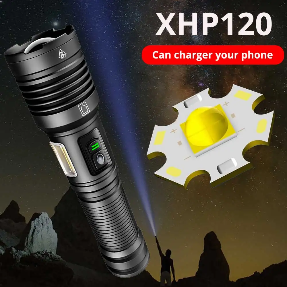 XHP120+COB High Power Flashlight TYPE-C Rechargeable Light Headlight Camping Hiking Led Flashlights Can Be Used As A Power Bank