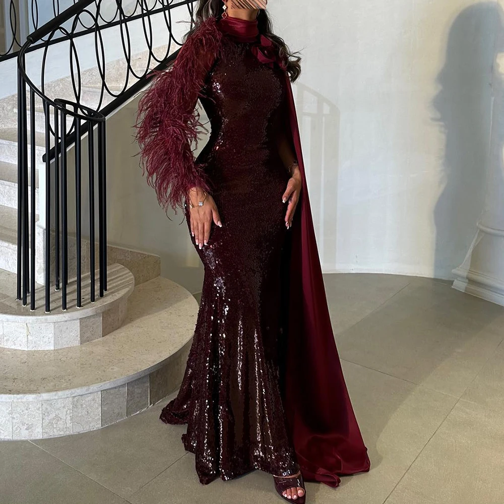 

Customized Exquisite Sequined Flowers High NecklineFloor Length Vestidos Para Mujer Straight Satin Sweep Train платье