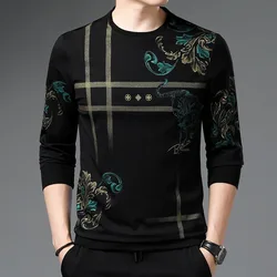 Fashion Printed Spliced Long Sleeve Men's T-shirt 2023 Spring Autumn Trend Round Neck Casual Comfortable Tops Male Clothes New