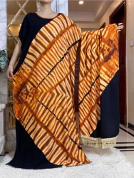 2024New Abaya Loose Short Sleeve African Diamond Pattern Printing Soft Cotton Woman Elegant Maxi Islam Lady Dress With Big Scarf