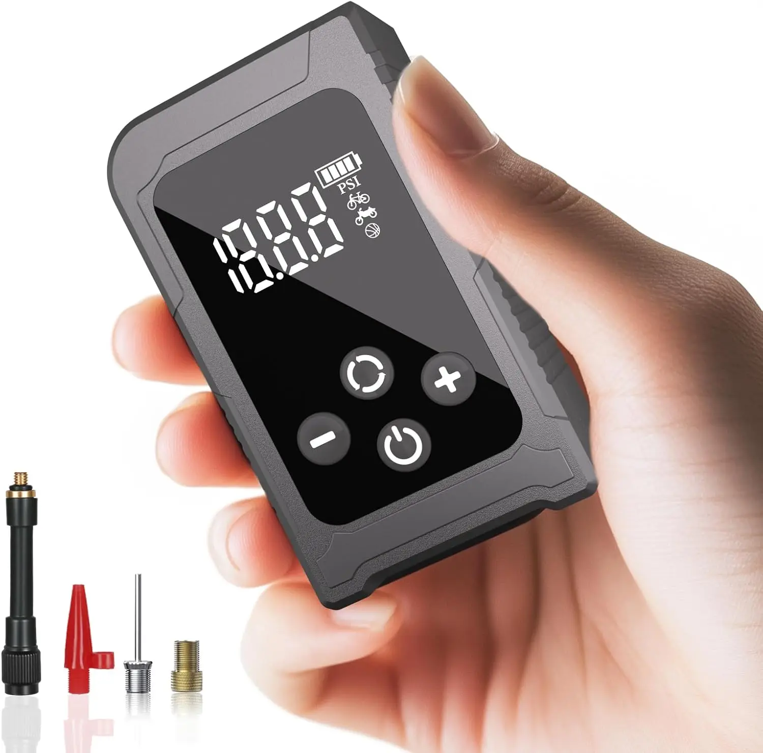 

Mini Electric Bicycle Pump with Gauge, 150 PSI, Auto Stop, Presta/Schrader, LED Light for E-Bike, MTB, Road Bike