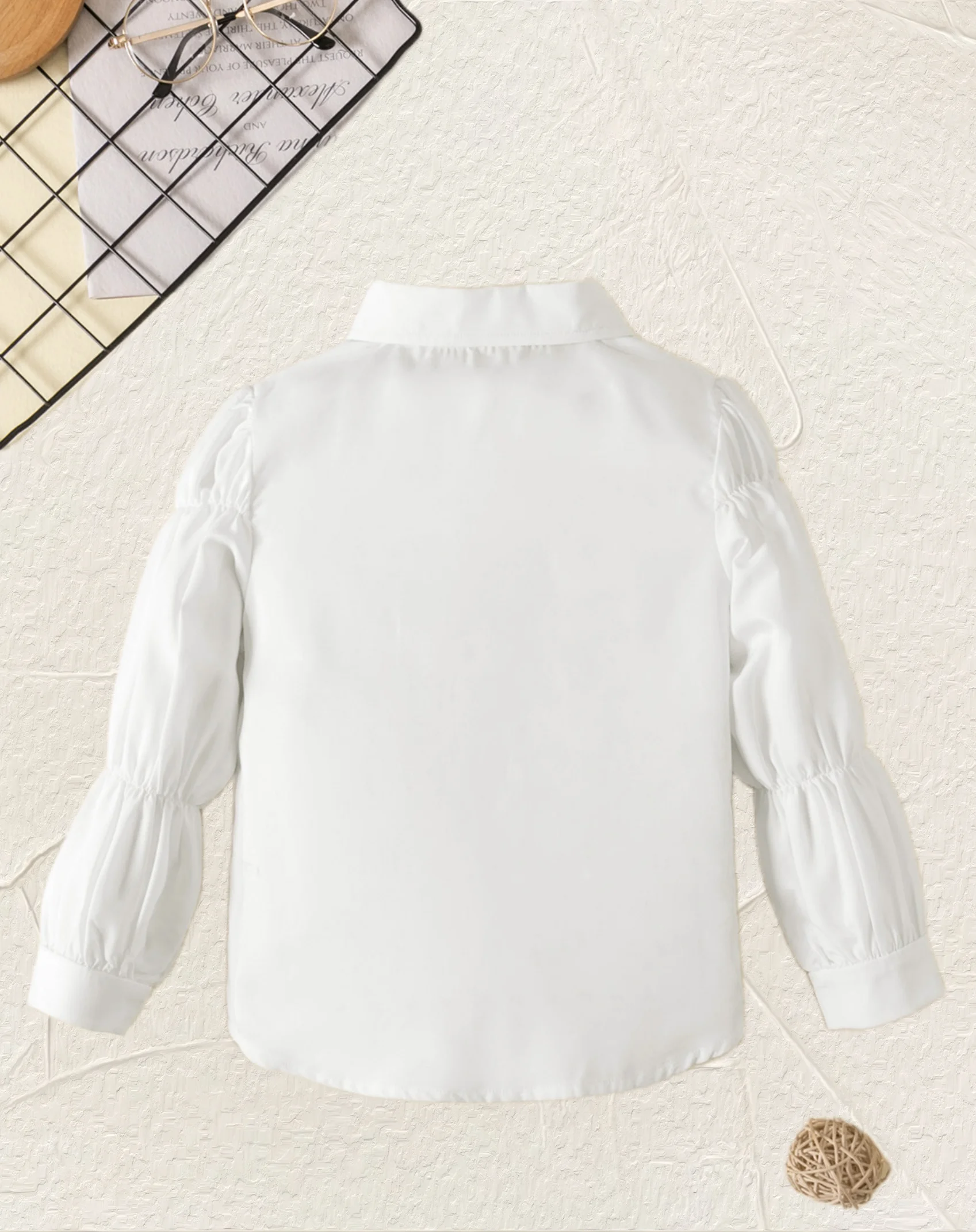 Korean version of the fashion foreign style design unique lantern sleeve shirt white lapel top all match girls summer