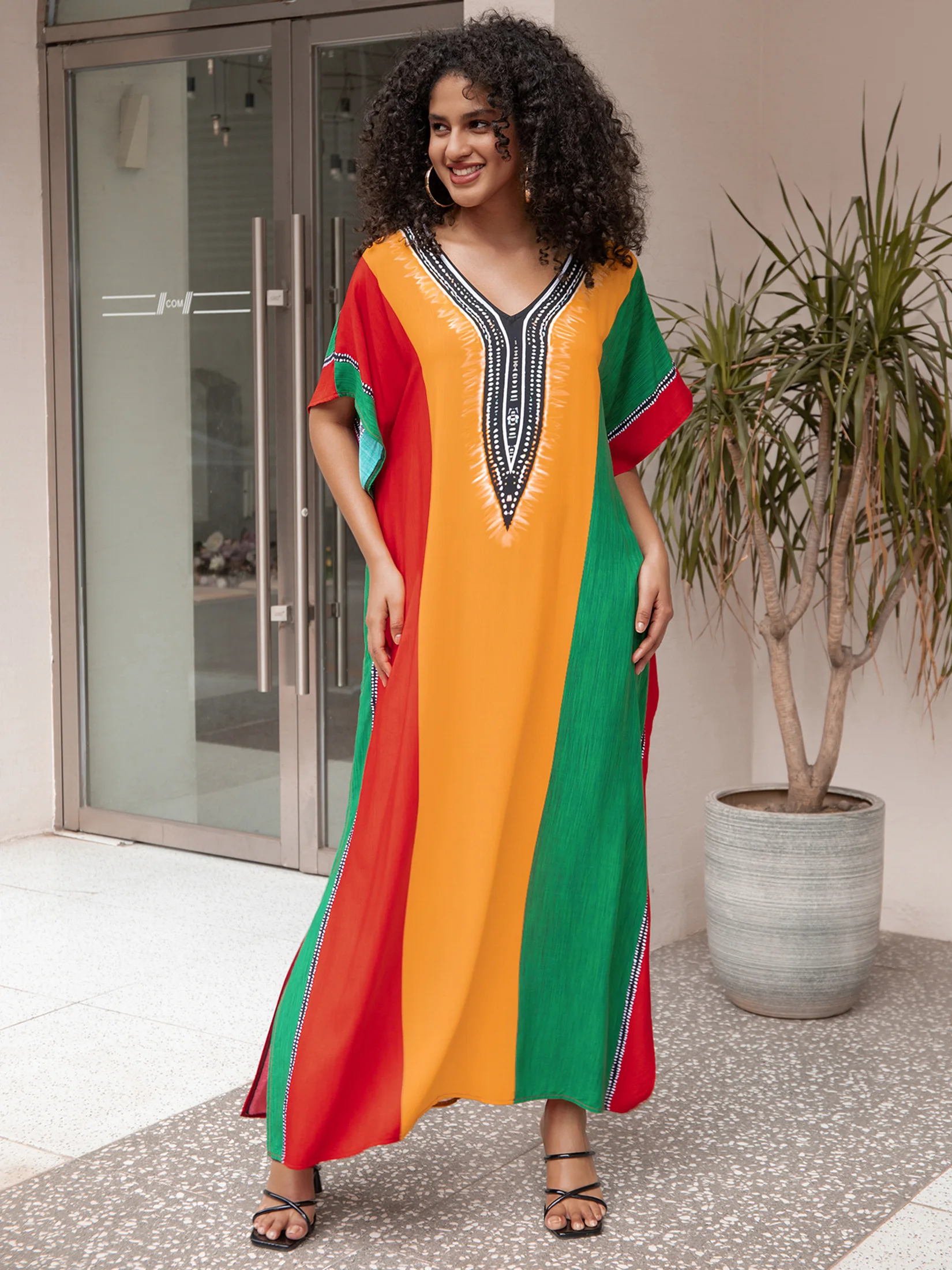 Kaftan Robe Women\'s Chic Bohemian Colored Oversized Beach Wear Caftan Dresses For Summer Homewear Moo Moo Dress Outfit Q1658