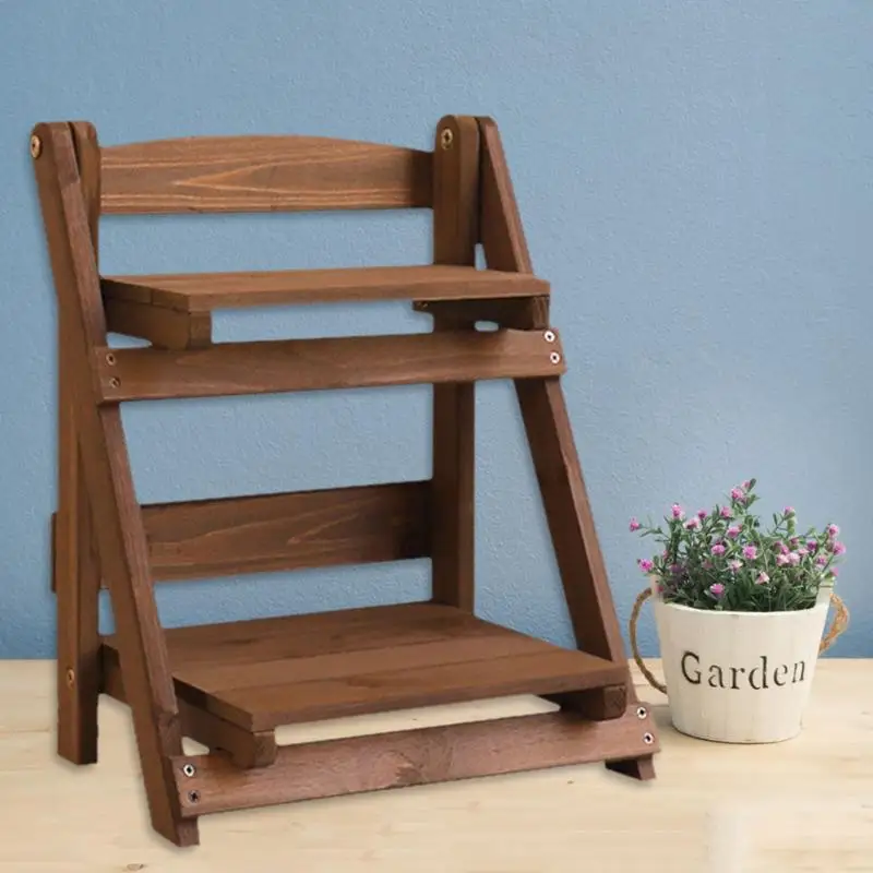 Foldable Wooden Plant Stand 2 Tiers Flower Pot Rack Planter Display Holder 2 Tiers Plant Holder Stairs Desktop Balcony Rack