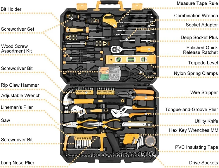 218 Piece  Auto Repair Tool Set Tool Kits Home Screwdriver Repair Hand Tool Set Kit Box Toolbox Combo Storage