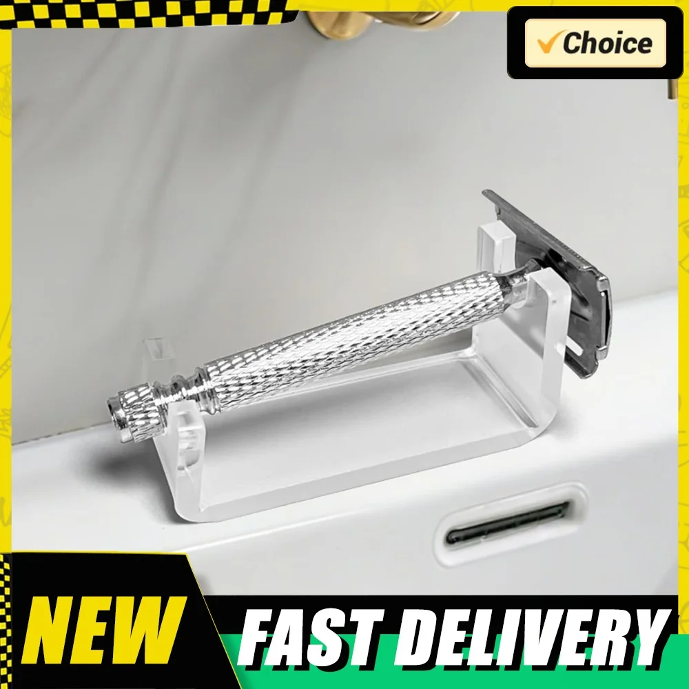 2 Pcs Acrylic Safety Razor Holder Clear Shaver Holder Portable Compact Razor Storage Holder Compatible for Viking Blade Chief