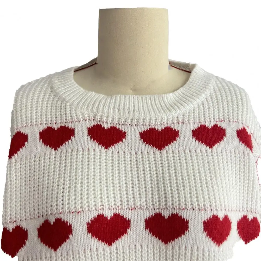 

Lightweight Women Sweater Heart Pattern Knitting Women's Sweater with Ribbed Trim Loose Fit Long Sleeve Pullover for Daily Wear