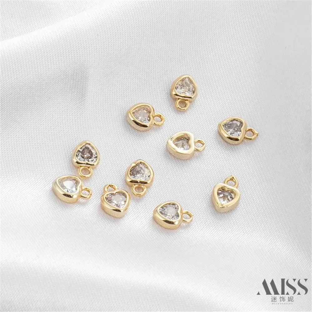 Liontin Rantai Emas 14K Berhiaskan Zirkon Berkilau Bentuk Hati, Aksesoris DIY, Liontin Rantai Buatan Tangan, Bahan Perhiasan Rantai Dekoratif