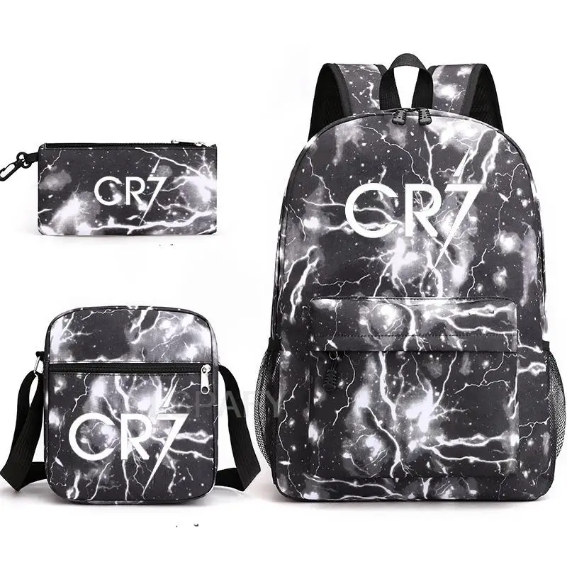 Fußball Ronaldo CR7 Rucksack 3 teile/satz Schule Taschen für Mädchen Jungen Laptop Reise Rucksack Frauen Rucksack Schulter Taschen Stift Fall