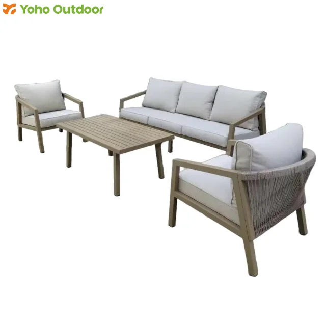 

Factory Direct Luxury Metal Aluminum Tube and Table Top Garden Lounger Sofa Outdoor Patio Courtyard Modern Hotel Furniture Set