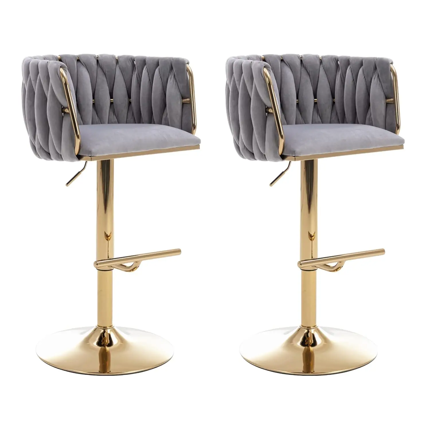 

Swivel Bar Stools Set of 2, Adjustable Counter Height Bar Stools with Woven Backs and Stable Gold Base, Velvet, Customized