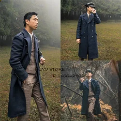 Winter Warm Men's Long Coat Solid Color V-neck Double-breasted Jacket Fashion Business Casual Coat Comfortable Commuting