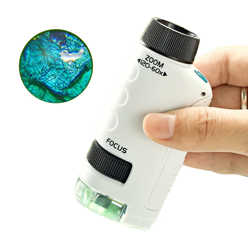 Portable Handheld Biological Microscope Kit Pocket Powered Handheld Lab Magnifier LED 60X-120X School Science Educational Toys