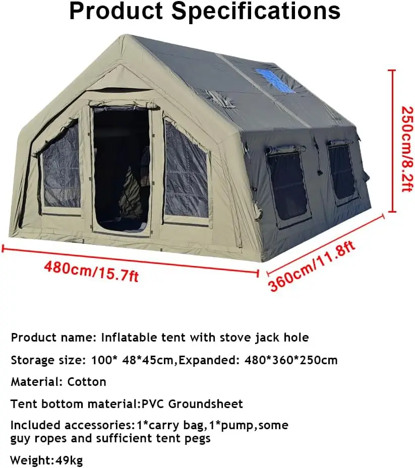 Camping Single Layer Four-Season Inflatable Tent with Pump One Bedroom 6-8 Person Capacity Waterproof Quick Opening & Easy Setup