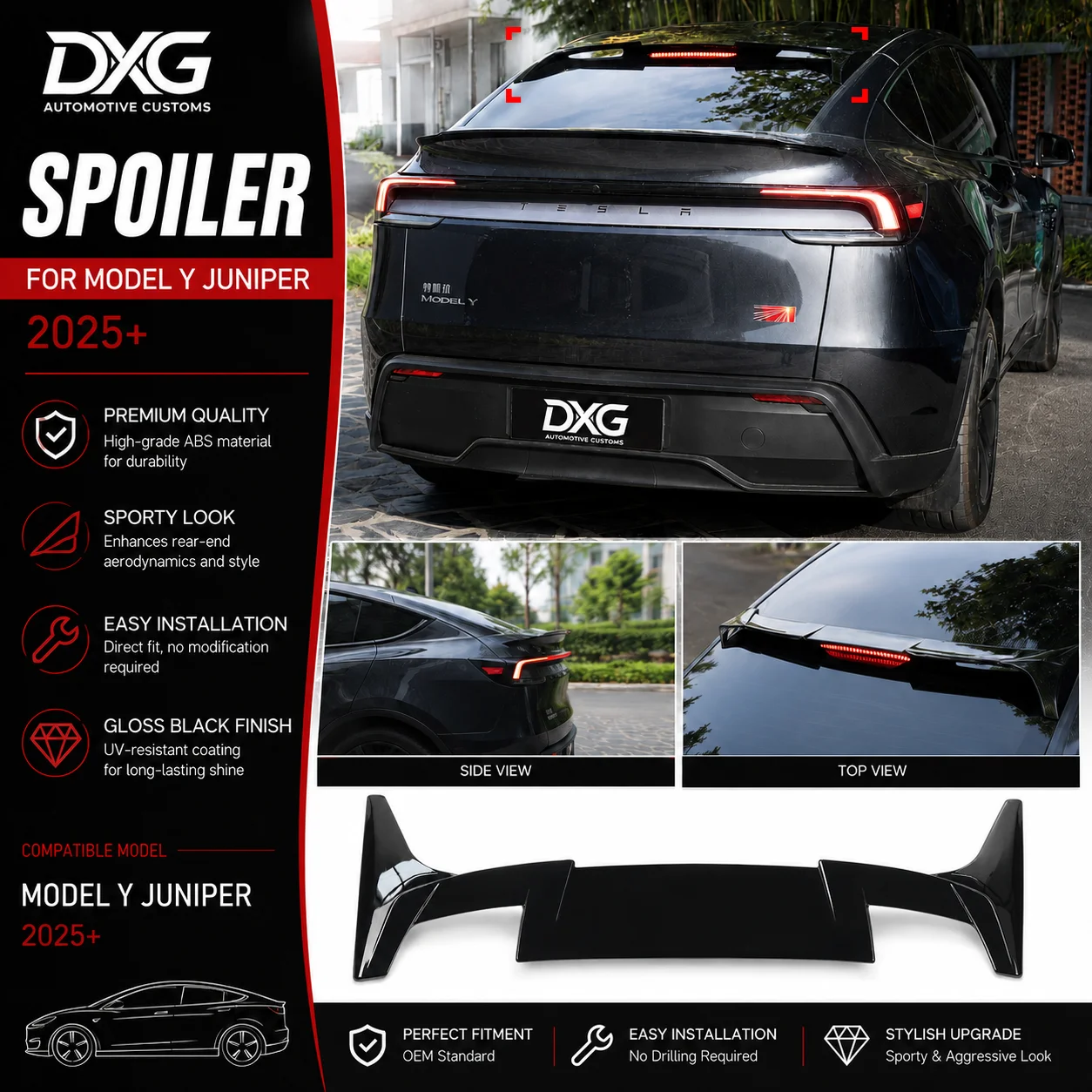 High Quality ABS Roof Blade Spoiler Pattern for Tesla Model Y Juniper 2025+ Rear Window Wing Lip Retrofit - Durable