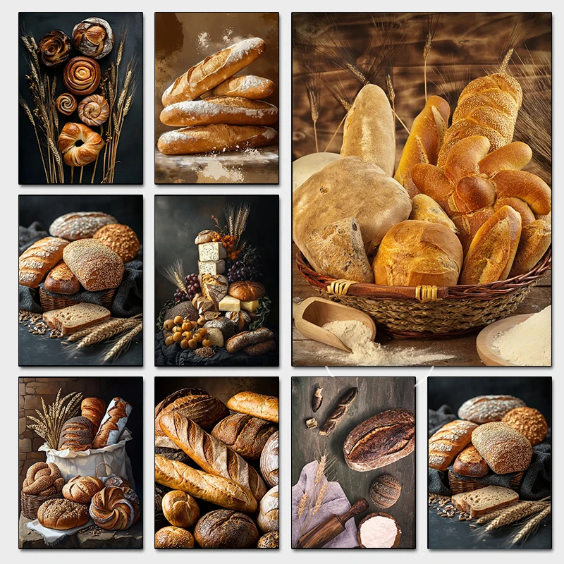Delicious Assortment Of Fresh Bread Posters Freshly Baked Wheat Prints Canvas P…