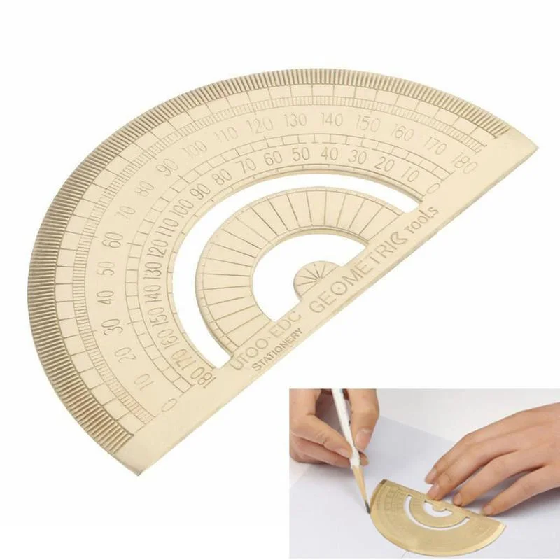 구리 직선자 황동 삼각자 골든 레트로 반원형 각도기 드로잉 웨이브 자 학생용