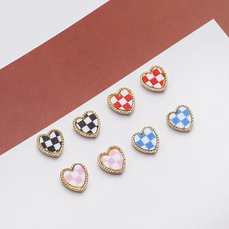 10Pcs Alloy Nail Alloy Plaid Designs Heart Shaped Designs Charms 4 Colors 8x8mm Heart Metal Nail Art 3D Accessories