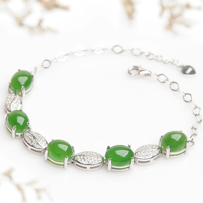 Hetian Jade Spinach Green Inlaid Jade Bracelet Women's