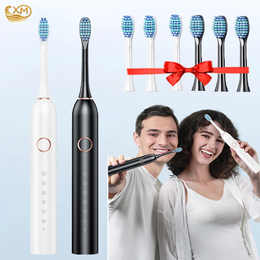 

Электрическая зубная щетка Sonic для взрослых, электронная зубная щетка с таймером, перезаряжаемая электрическая зубная щетка с 8 насадками