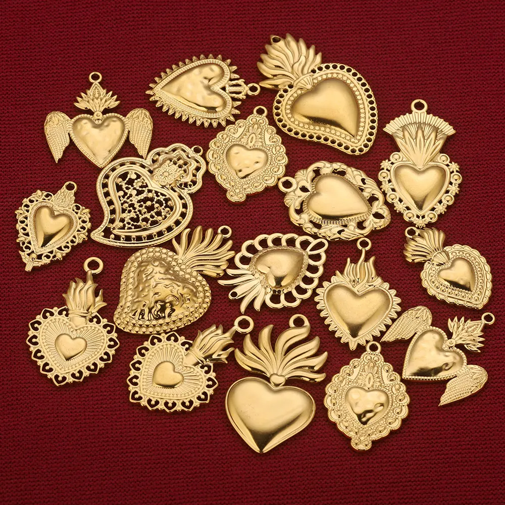 5PCS/lot Stainless Steel Gold Sacred Heart Charms Pendant for DIY Jewelry Making Earring Necklace Connector Material Wholesale image 6