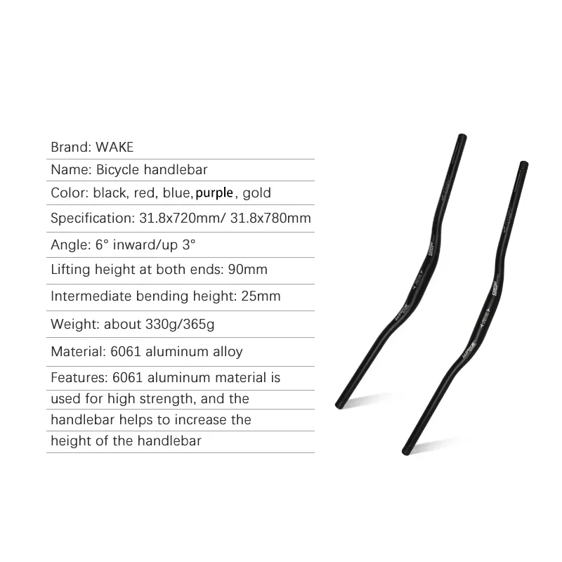 WAKE Bicycle Handlebar 720mm/780mm 31.8mm Aluminum Alloy Ergonomic Design Mountain Bike MTB Handlebar for Cycling Accessories