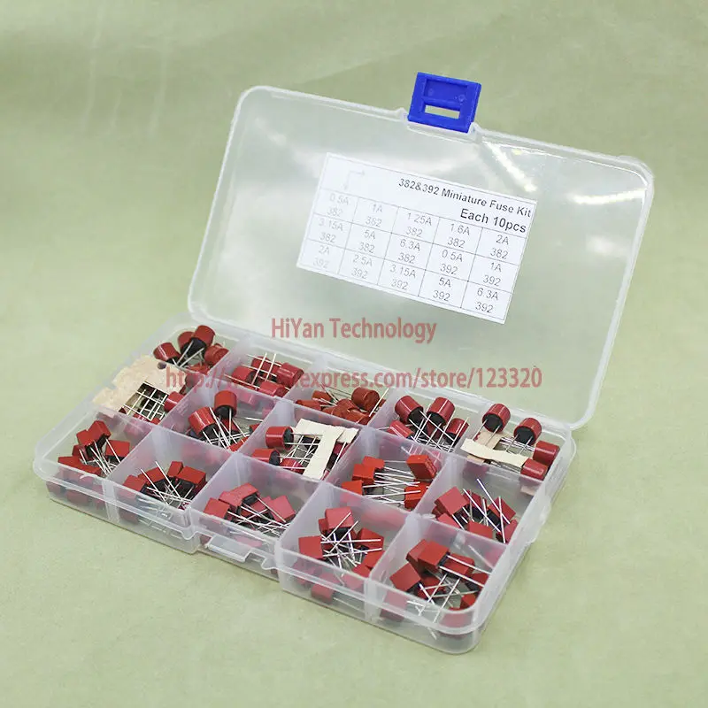 (150pcs/lot) 382 392 Miniature Slow Blow Radial Leads Square Fuse & Cylinder Fuse Assortment Kits Littlefuse Wickman