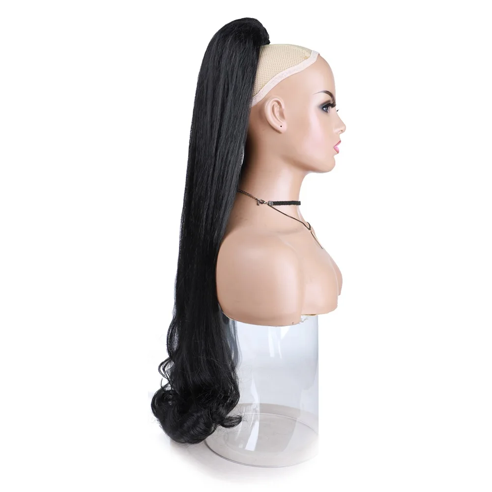 Lydia Tail Warping Synthetic 30"Kinky Straight Long Haarteil mit zwei Kunststoffkämmen Kordelzug Pferdeschwanz Haarverlängerung 1B # Schwarz – Detail 5