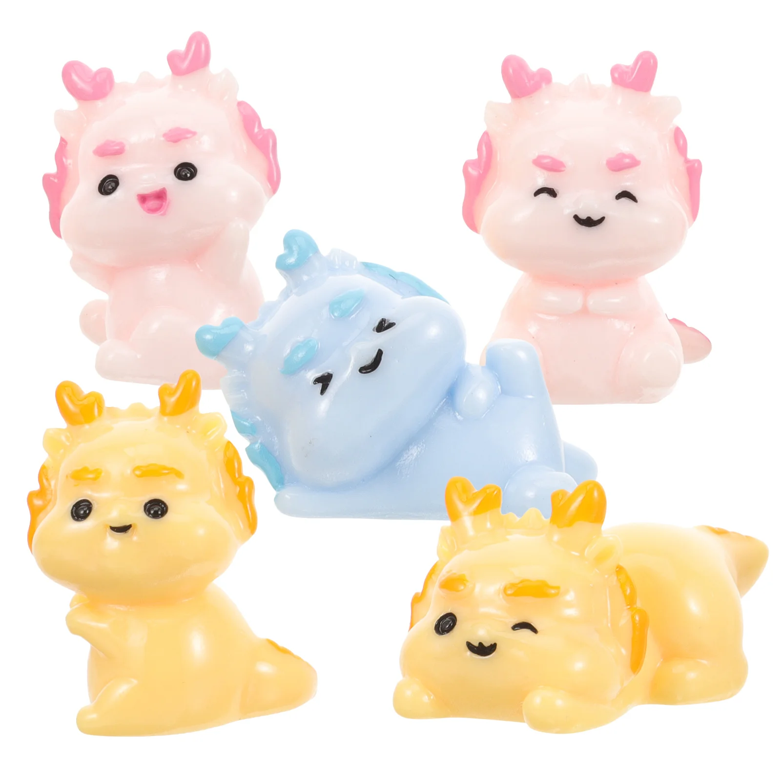 

5Pcs Desktop Decoration Mini Resin Dragon Figurines Cartoon Outdoor Garden Ornaments Wear-Resistant Yard Dragon