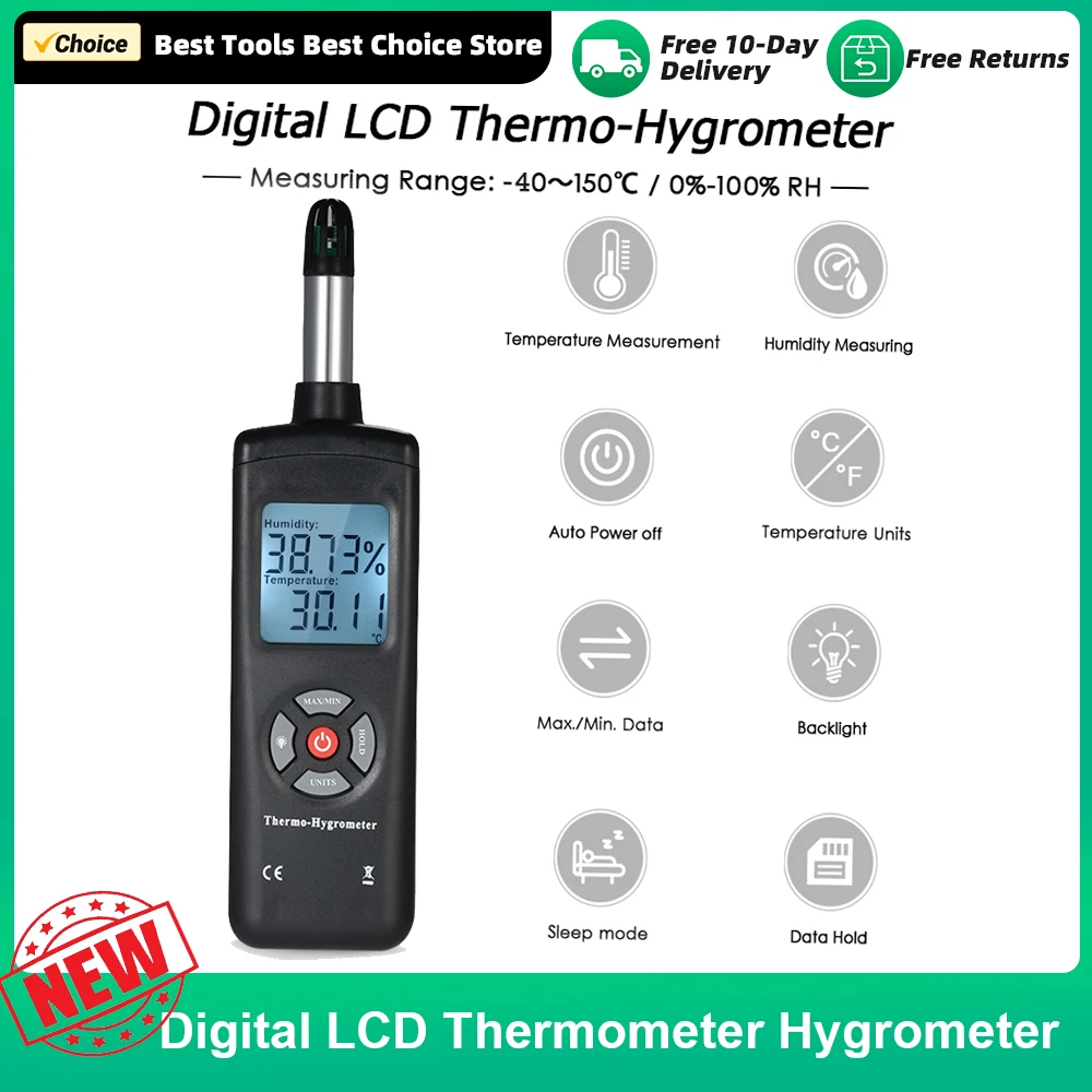 Digital LCD Thermometer Hygrometer High-Precision Temperature Humidity Meter Psychrometer Wet Bulb Dew Point Temperature Tester