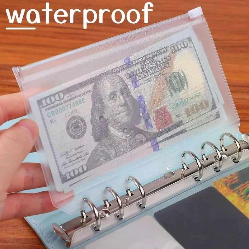 8PCS PVC Binder Pocket Cash Envelopes A5 A6 A7 Zipper Folders Pouches Money Organizer Budget Document Filing Loose Leaf Inserts
