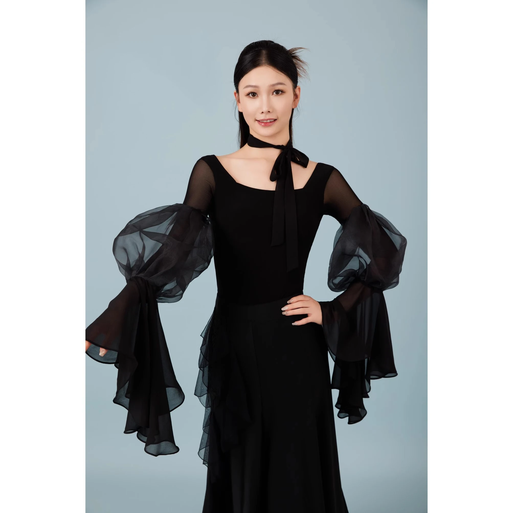 2025 Elegant Modern Dance Clothes Mesh Top Jumpsuit Women Waltz Chacha Rumba Tango Latin Ballroom Dance Costumes Wear DN21948