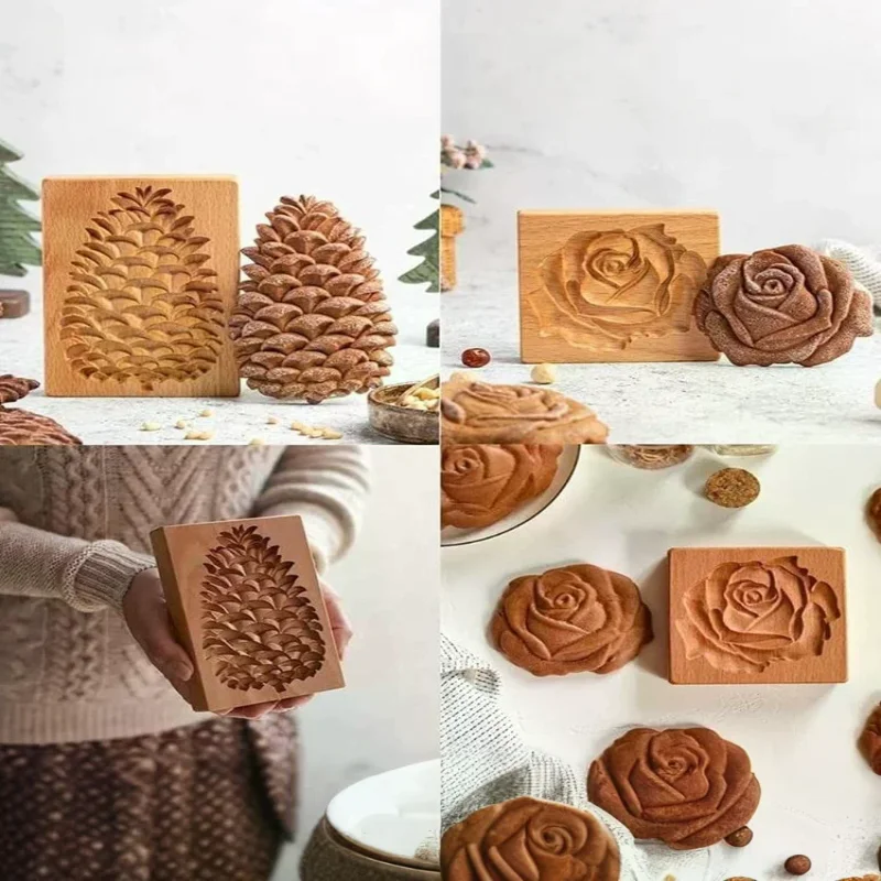 

Cookie Molds For Baking Wooden Cookie Cutter 3D Gingerbread Cookies Moulds Press Cake Embossing Pumkin Bakery Gadgets Stamps
