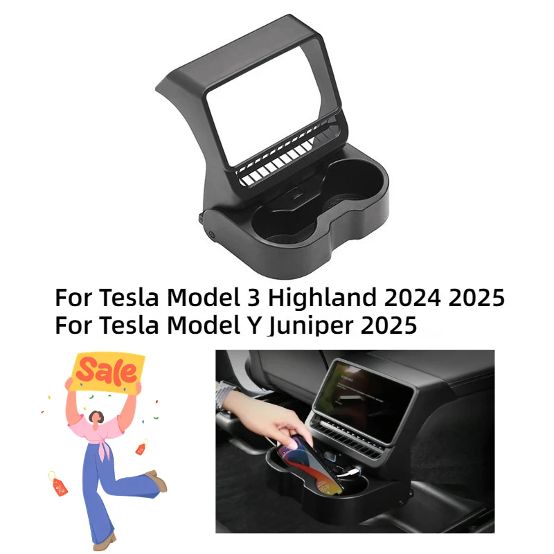 

Подстаканник на заднее сиденье для Tesla Model Y Juniper 2025 Model 3 Highland 2024 2025 Ящик для хранения Органайзер Аксессуары для салона автомобиля