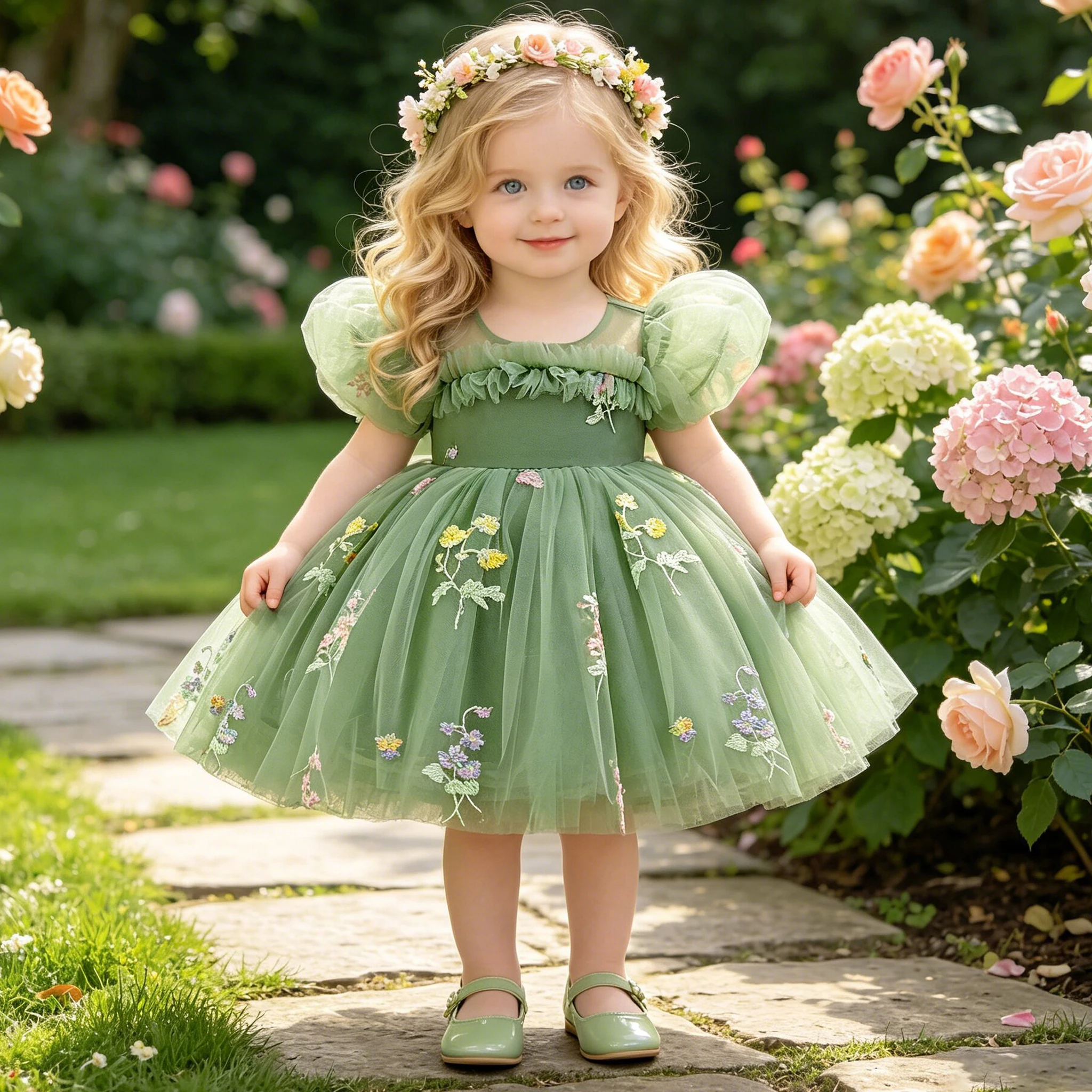 Kleinkind Taufkleid für Mädchen Elegantes Besticktes Blumenkleid 1. Geburtstag Prinzessinnen-Ballkleid Mädchen Hochzeit Brautjungfernkleid