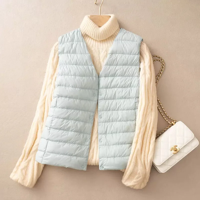 

Autumn Winter Warm Down Waistcoat Jacket Women Ultra Light White Duck Down Vest Parkas Female Bigsize Sleeveless Short Tank Coat