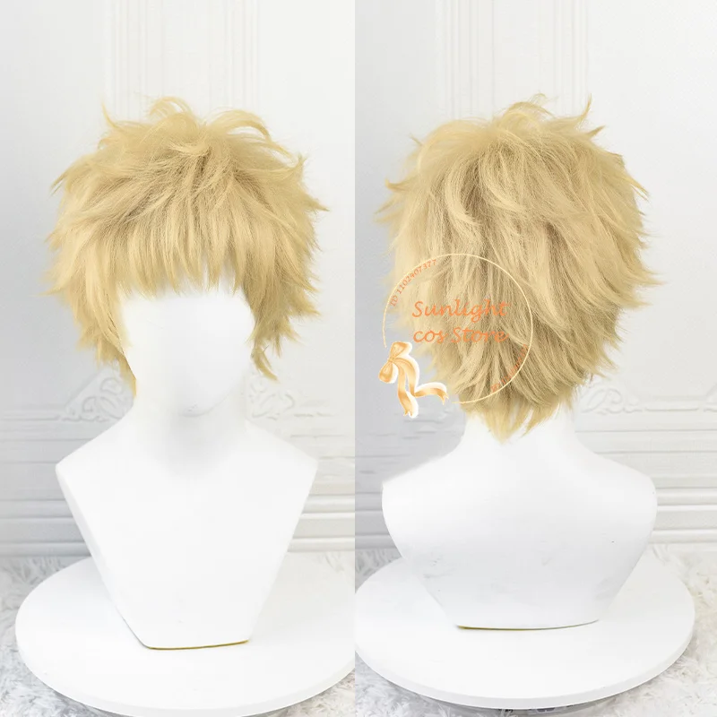 Peluca de Anime Kei Tsukishima Kei Copslay, pelo sintético resistente al calor, amarillo claro, esponjoso, fiesta de Halloween, 30cm