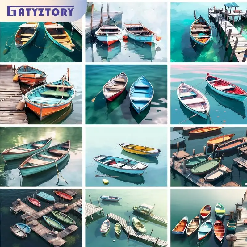 

GATYZTORY Oil Painting By Numbers For Handicrafts Boat Landscape Number Painting Home Decors Acrylic Paints For Adults