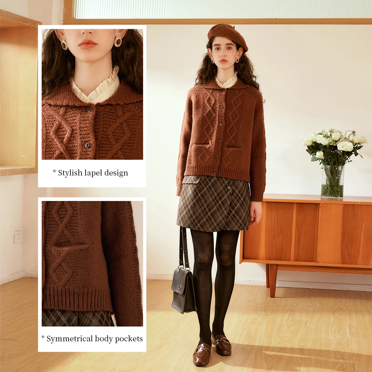 OLrain Cable Knit Cardigan for Woman 2025 Autumn New in Casual Turn-down Collar Sweaters Solid Soft Ladies Clothes E56QM93989