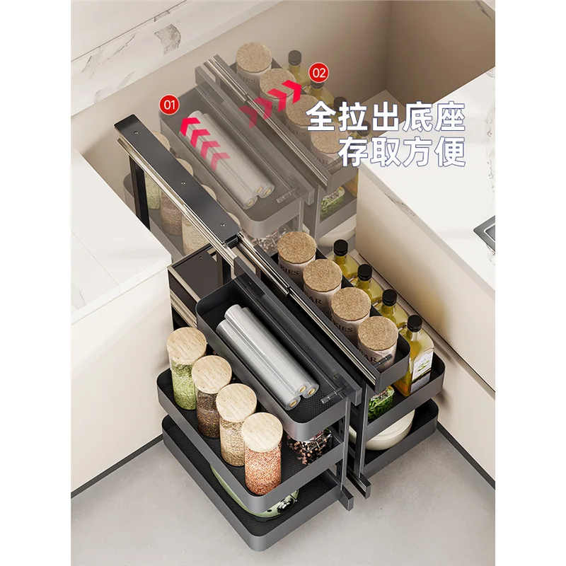 Dishes all pulled out corner rack cupboard