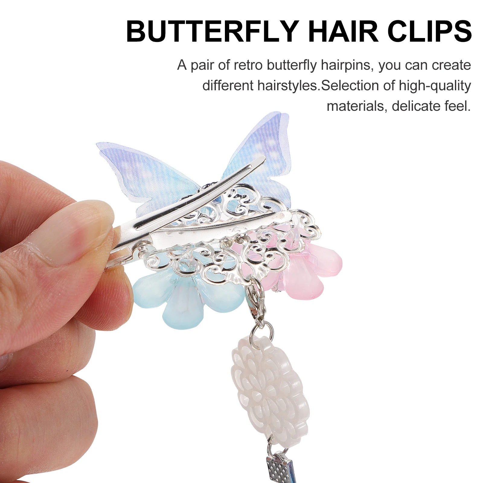 

2Pcs Chinese Style Metal Acrylic Butterfly Hair Clips Perfect Gift for Friends Kids Cosplay Birthday Party Headdress