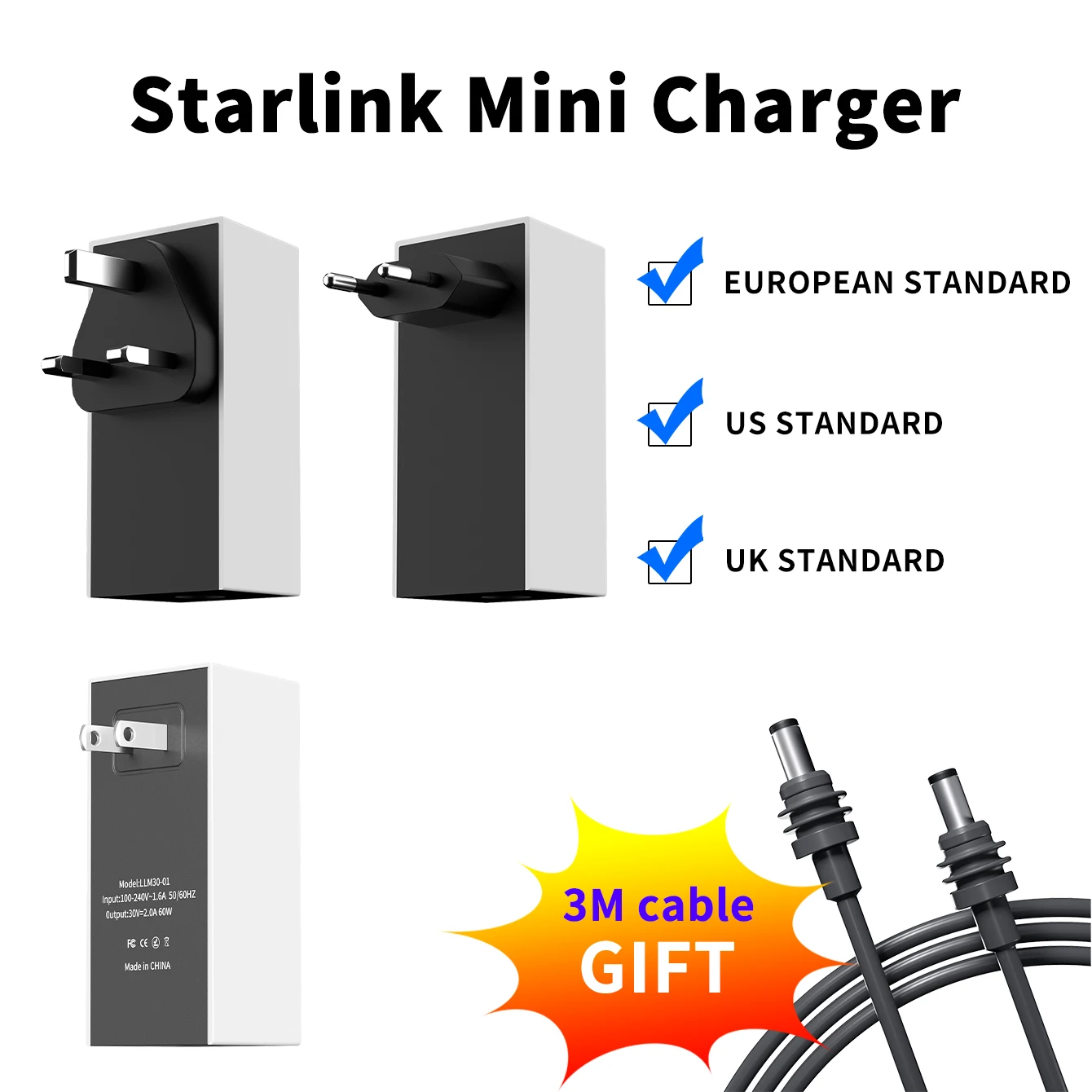 

Starlink Mini Charger 60W Replacement Power Supply AC Adapter 30V 2A Output Wall Charger Plug for Starlink Mini Dish