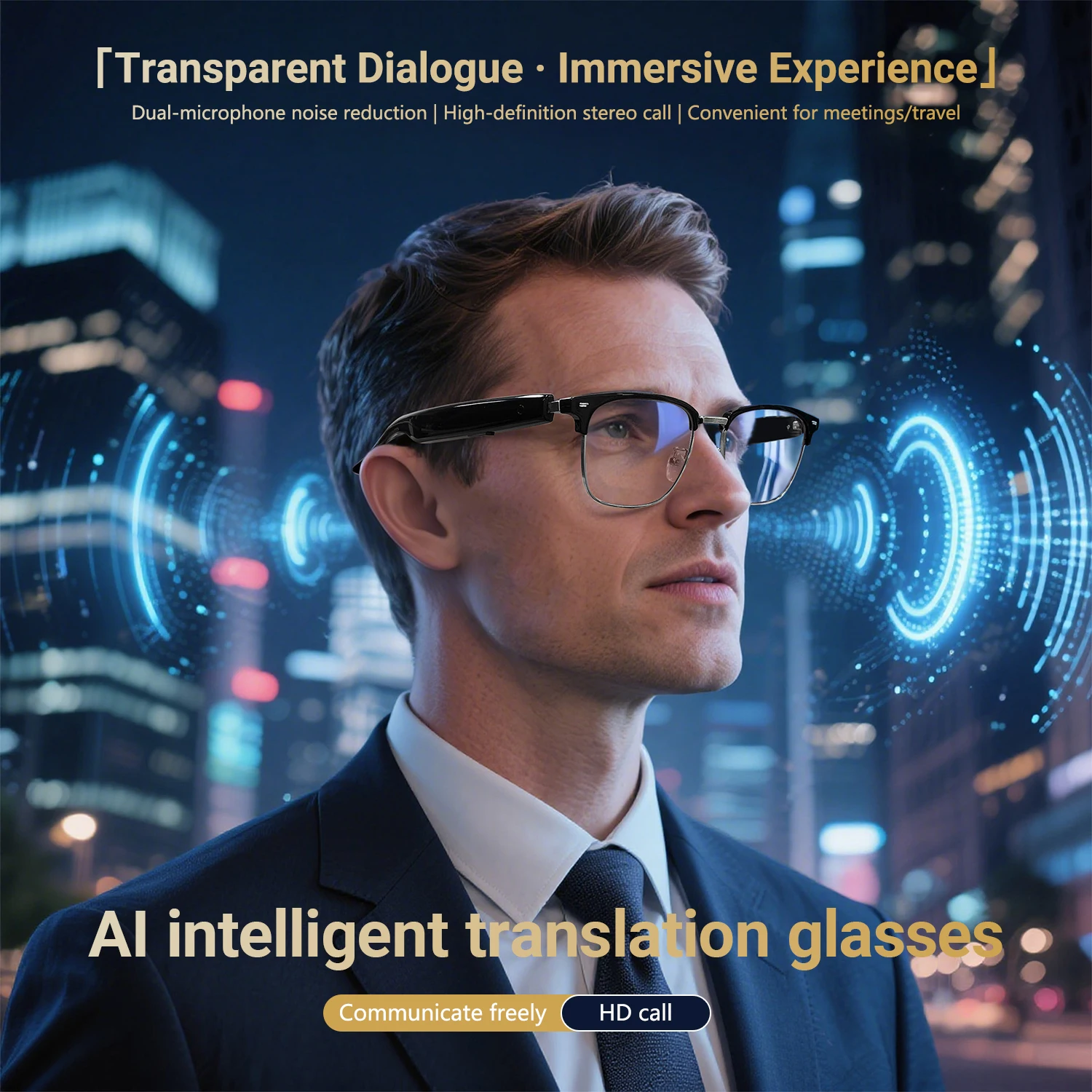 F20 AI Smart Translation Glasses Bluetooth Calling Music Play Anti Blue Light UV Protection Voice Assistant Remote Photo Eyewear